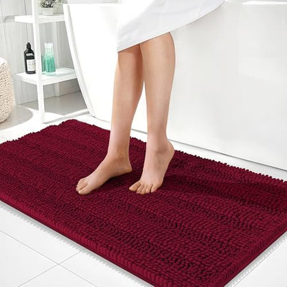 OLANLY Thick Bathroom Runner Rugs 44x24, Soft Chenille Bath Rugs, Burgundy