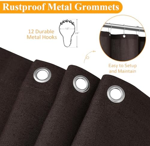 Naturoom Linen Shower Curtain 96 Inch Long for Bathroom Chocolate Brown