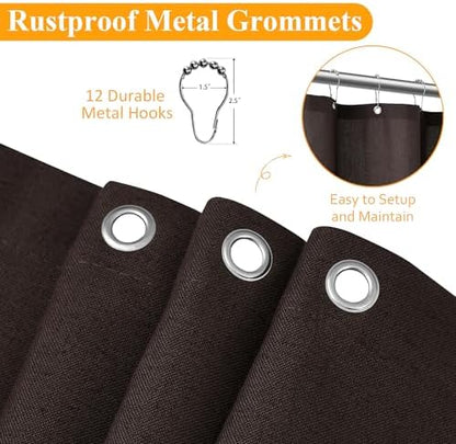 Naturoom Linen Shower Curtain 96 Inch Long for Bathroom Chocolate Brown