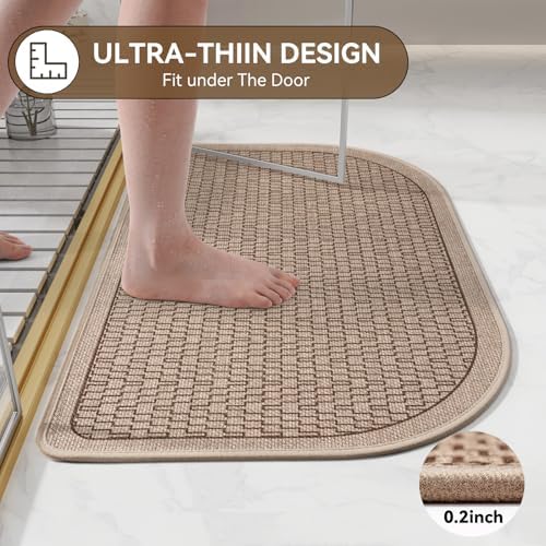 YDKGL Half Circle Bath Mat, Non Slip Thin Bathroom Rugs, Brown 16x24