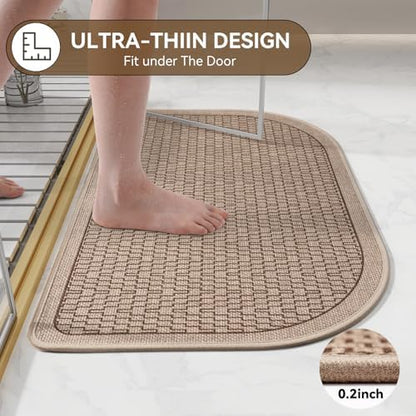 YDKGL Half Circle Bath Mat, Non Slip Thin Bathroom Rugs, Brown 16x24