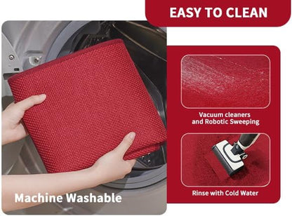 YDKGL Kitchen Rugs and Mats Non Skid Washable Set of 2 PCS, Absorbent Runner Rugs for Kitchen, Front of Sink, Kitchen Mats for Floor, Red 17x30+17x47