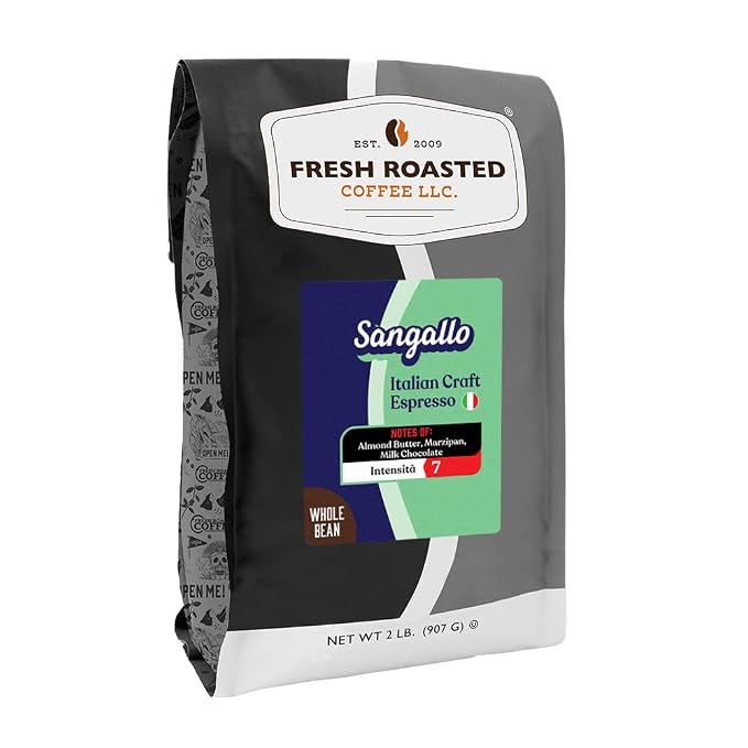 Fresh Roasted Coffee, Sangallo Italian Craft Artisan Blend Whole Bean Coffee, Medium Roast, Kosher, 2 lb (32 oz)