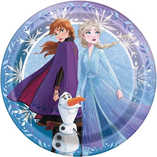 Unique Disney Frozen Elsa Anna Party Supplies Bundle Pack for 16 includes 16 Dessert Plates, 16 Napkins, 16 Cups, 1 Table Cover, 1 Dinosaur Sticker Sheets