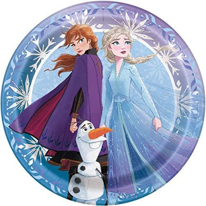 Unique Disney Frozen Elsa Anna Party Supplies Bundle Pack for 16 includes 16 Dessert Plates, 16 Napkins, 16 Cups, 1 Table Cover, 1 Dinosaur Sticker Sheets