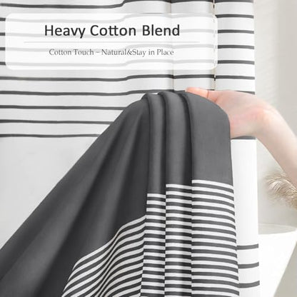 Dark Grey Farmhouse Cotton Striped Shower Curtain with Tassel 72"W X 72"L
