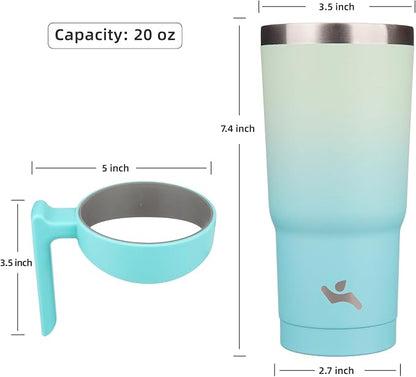 Konokyo 20 oz Tumbler with Handle and 2 Straw 2 Lid, Insulated Water Bottle Stainless Steel Vacuum Cup Reusable Travel Mug, Mint