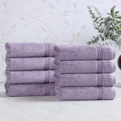 Superior Egyptian Cotton 8-Piece Hand Towel Set, Towel Basics For Quick Dry, Absorbent Small Towels, Facial, Spa, Kitchen, Bathroom Essentials, Apartment, Guest Bath, Soft, Washcloth, Royal Purple