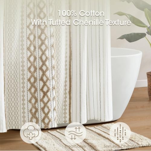INK+IVY 100% Cotton Tufted Shower Curtain for Bathroom, Neutral, 72 x 72