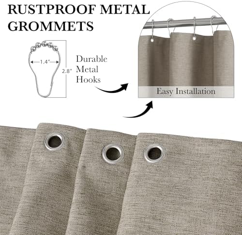 KGORGE Scalloped Shower Curtain with 12 Metal Hooks for Bathroom, Waterproof Privacy Linen Heavy Duty Cute Washable Shower Curtain Set for Bathtub Hotel Decor, Khaki, 72 x 72 inches