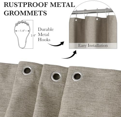 KGORGE Scalloped Shower Curtain with 12 Metal Hooks for Bathroom, Waterproof Privacy Linen Heavy Duty Cute Washable Shower Curtain Set for Bathtub Hotel Decor, Khaki, 72 x 72 inches