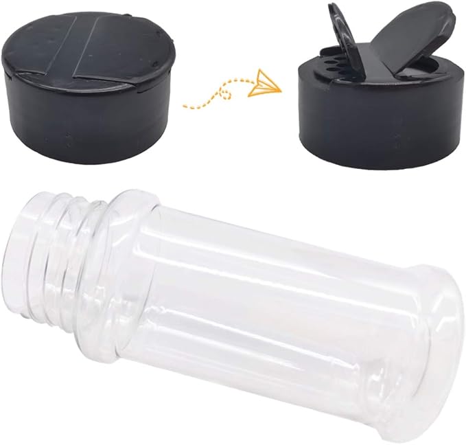 OJYUDD 16 Pack 3.4oz/100ml Plastic Spice Bottles Set,Empty Seasoning Containers with Black Cap,Clear Reusable Containers Jars for Spice,Herbs,Powders,Glitters
