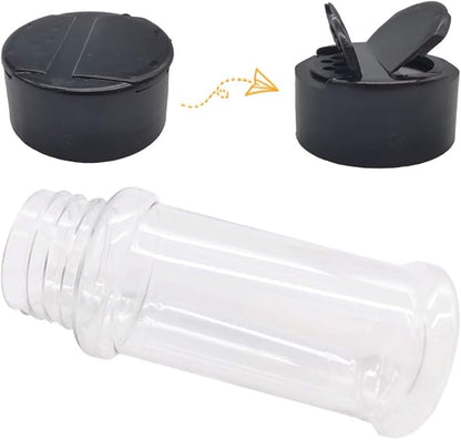 OJYUDD 16 Pack 3.4oz/100ml Plastic Spice Bottles Set,Empty Seasoning Containers with Black Cap,Clear Reusable Containers Jars for Spice,Herbs,Powders,Glitters