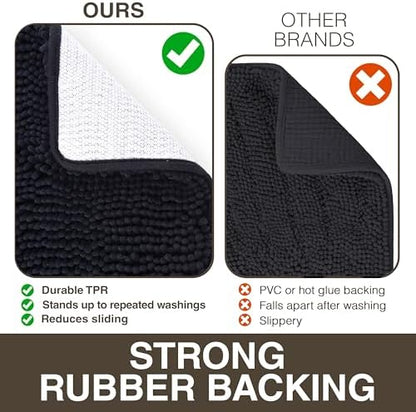 Neater Home Plush Bathroom Rugs 36x24 Thick Chenille Quick Dry Microfiber Absorbent Bath Mat, Soft Bath Rugs, Machine Washable Bathroom Floor Mat for Tub Shower Sink, Home Decor Accessories, Black