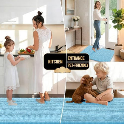 OLANLY Thick Chenille Small Bathroom Rugs Mats 24x16, Sky Blue