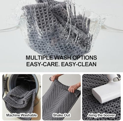 Sunfly Bath Rugs, Extra Soft Absorbent Waffle Bath Mat Quick Dry & Washable, Grey Bathroom Rug for Shower Floor with Boho Decor, 20"x30" Grey