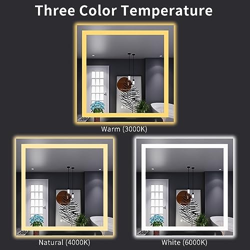LOAAO 38"X38" LED Bathroom Mirror with Lights, Anti-Fog, Dimmable, Backlit + Front Lit, Lighted Bathroom Vanity Mirror for Wall, Memory Function, Tempered Glass, Shatter-Proof, ETL Listed