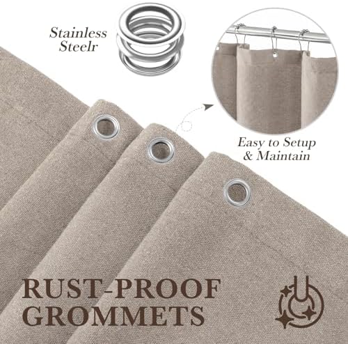 Linen Shower Curtain Boho Taupe Shower Curtain with Tassels 36"W x 72"L