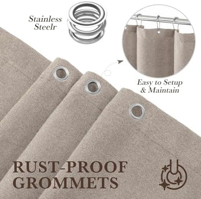Linen Shower Curtain Boho Taupe Shower Curtain with Tassels 60"L x 72"L