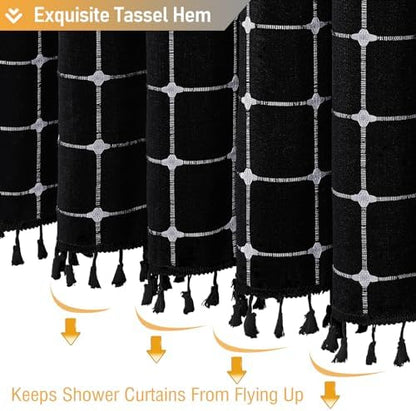 BTTN 54x78 Boho Farmhouse Linen Heavy Duty Shower Curtain, Black and White