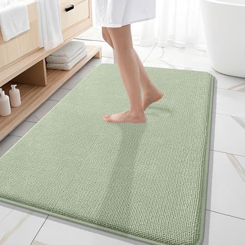 OLANLY Memory Foam Large Bathroom Rug 59x35, Absorbent Bath Mat, Sage Green