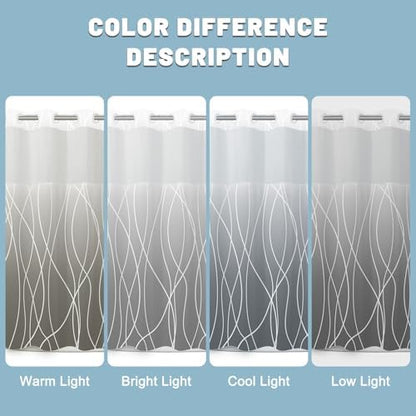 LXBNI Ombre Grey No Hook Shower Curtain with Liner, 71 x 74 Inch