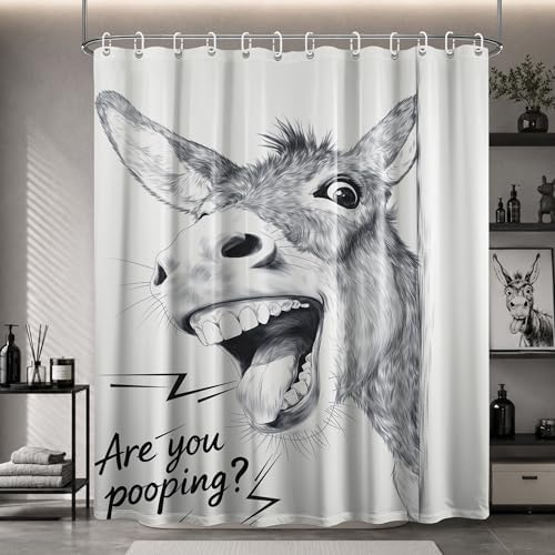 Funny Donkey Shower Curtain are You Pooping Farm Animal, 60x72 Inch