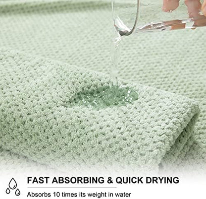 8-Piece Bath Towel Set, 2 Extra Large Bath Towel Sheets, 2 Hand Towels and 4 Washcloths - Highly Absorbent Quick Dry Polyester,Ultra Soft Towel Set for Bathroom, Waffle Weave Design, Pack of 8, Green