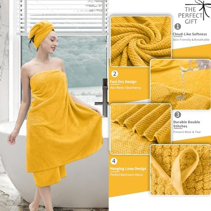 Extra Large Bath Towel Set of 4 (35"x70"),Oversized Bath Sheet Super Soft Highly Absorbent Jumbo Bathroom Towel Set Microfibers Quick Dry Shower Towel for Hotel,Bathroom,Guest,Spa,Gym (Yellow)