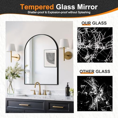 Delma Arched Bathroom Mirror, Black, 20"x30"