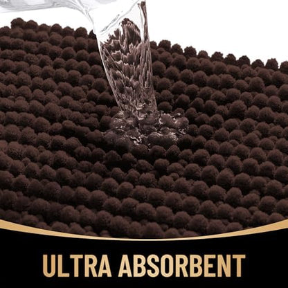 OLANLY Thick Chenille Bathroom Runner Rugs 44x24, Absorbent Bath Mat, Brown