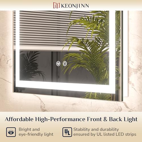 Keonjinn 36x36 Inch LED Bathroom Mirror with Lights, Frontlit & Backlit