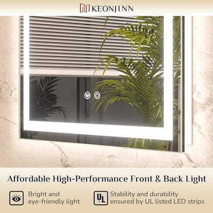 Keonjinn 36x36 Inch LED Bathroom Mirror with Lights, Frontlit & Backlit