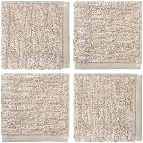 SKL Home CloudSoft Washcloth Set, 4-Piece, 100% Cotton Luxury, Oatmeal
