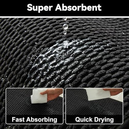 Triohero Bathroom Rugs Non Slip Washable, Super Absorbent Thin Bath Mat Quick Dry Low Pile Bathroom Rug, Black 24"x36"