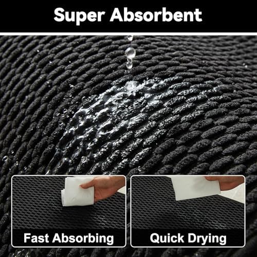 Triohero Bathroom Runner Rugs, Long Bath Mat Runner Washable Thin Quick Dry Low Pile Bathroom Runner Rugs Non Slip, Black 24"x70"