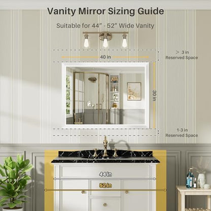 Briivue Bathroom Wall Mirror, White Metal Frame, 40x30 Inch