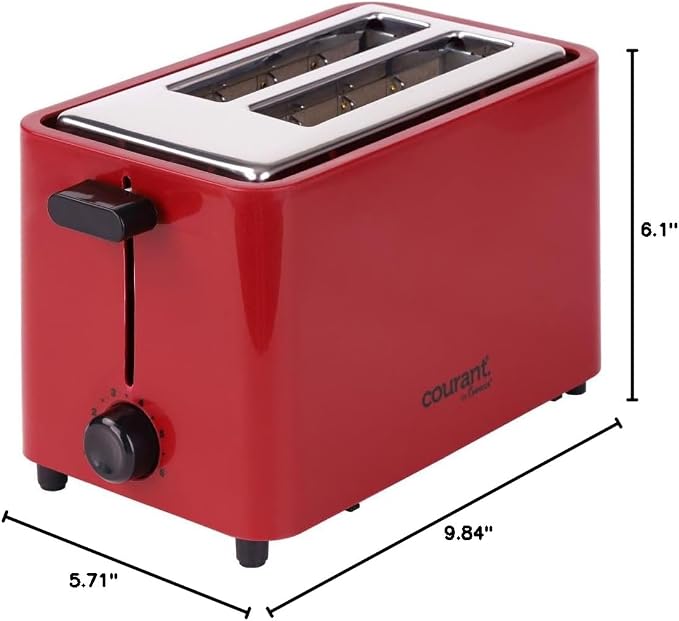 Courant 2-Slice Toaster Cool Touch with Extra Wide Slots For Bread, Bagels & Waffle with 6 Adjustable Shade Settings, CrumbTray & Cancel Function Extra-Lift Feature, compact Design – Red