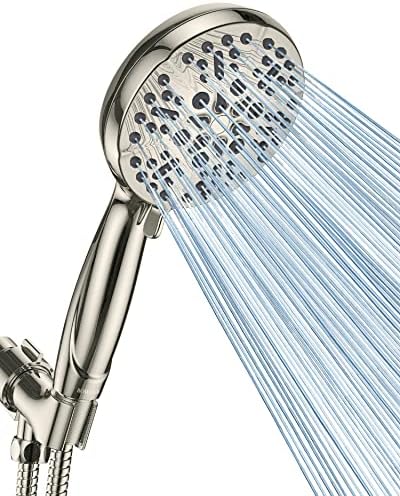 High Pressure Shower Head with Handheld - 5 Spray Settings High Flow Detachable Rain Shower Heads with 60” Extra-long Stainless Steel Hose and Adjustable Bracket with Brass Joint – Brushed Nickel
