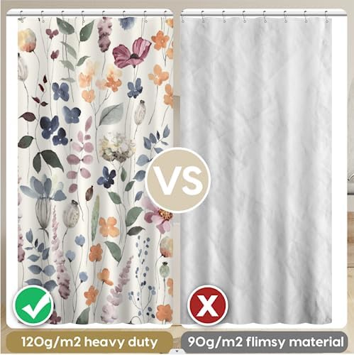 Amaredom Ink Floral Shower Curtain with 12 Metal Hooks, 72x72 Inches