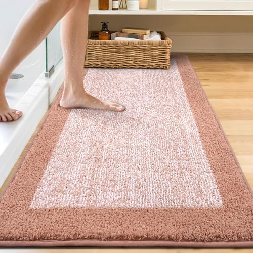 70x24 Long Bathroom Rugs Non Slip Washable, Soft Absorbent Bath Mat Pink