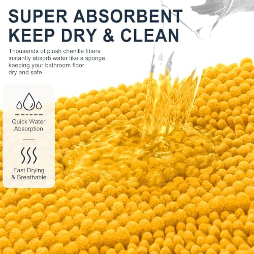 Smiry Thick Chenille Bathroom Rugs 36x24, Absorbent Bath Mat, Golden Yellow