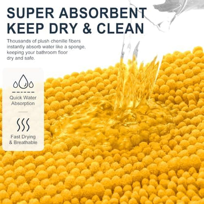 Smiry Thick Chenille Bathroom Rugs 36x24, Absorbent Bath Mat, Golden Yellow