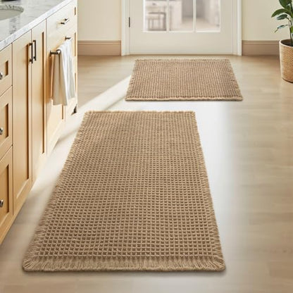 Upgraded Waffle Bath Mat Set of 2 Absorbent Bathroom Mat 17"x24" + 20"x32"