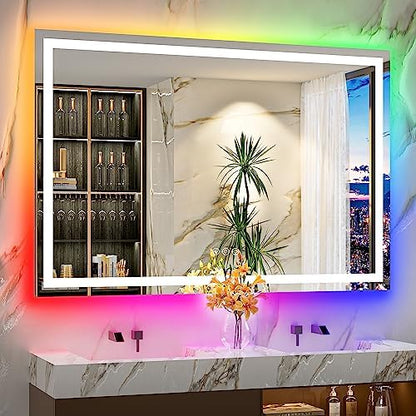 60x40 LED Bathroom Mirror with Lights, RGB Backlit Lighted Mirror