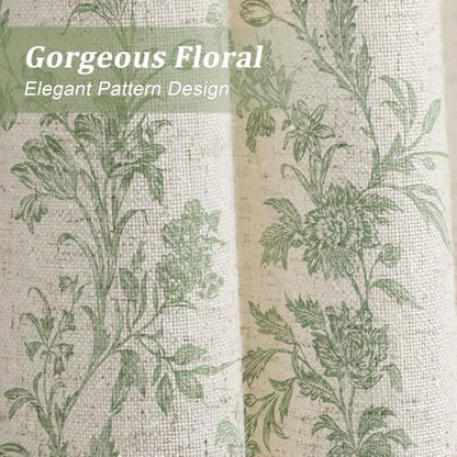 Sage Green Floral Shower Curtain,Vintage Linen Beige Cottagecore Shower Curtains for Bathroom, 72" W x 78" L