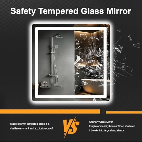 LED Bathroom Mirror with Lights, 30 x 30 Lighted Vanity Wall Mirror