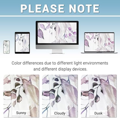 WITHLOC No Hook Floral Shower Curtain with Liner, Eucalyptus Plum, 71x74