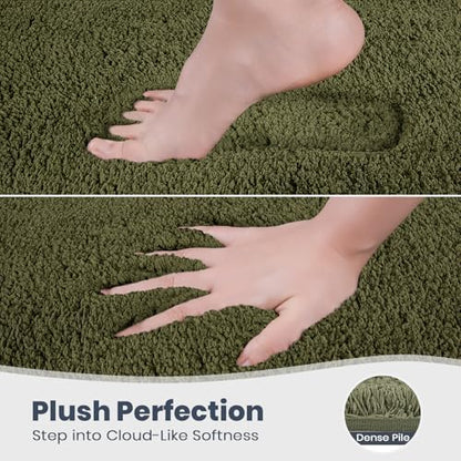 PURRUGS Bathroom Rug, Bath Mat, 20" x 24" U-Shaped, Olive Green