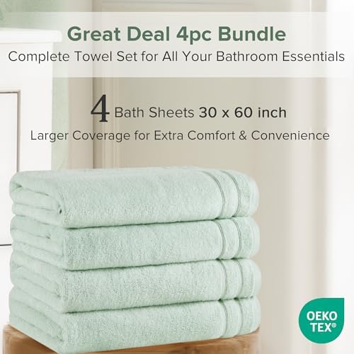 Comfort Spaces 4 Pc Bath Sheet Set 30x60, 100% Cotton 400GSM, Seafoam Green